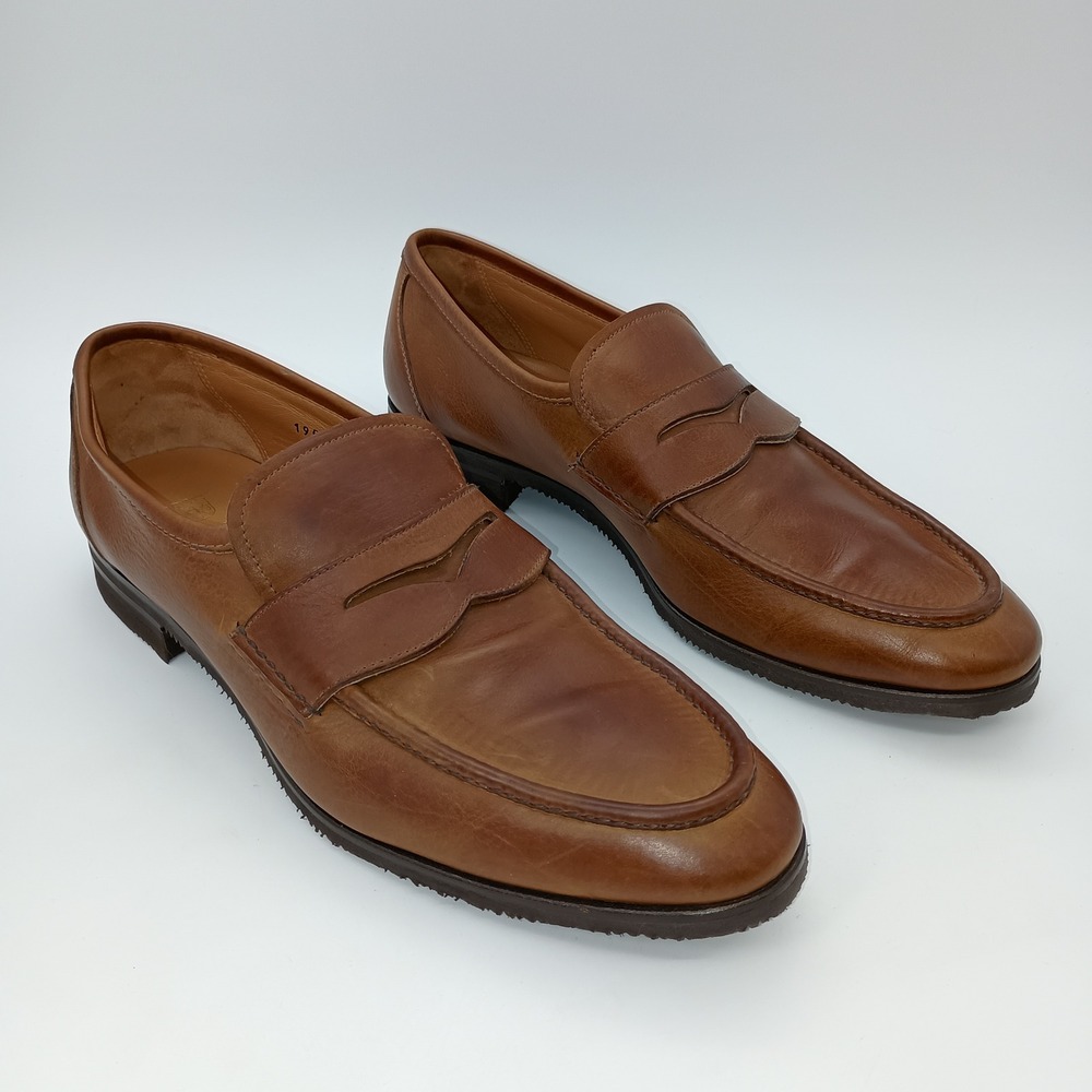 Gravati Mens Tan‎ Brown Leather Penny Loafers Hand Made in Italy Vibram Size 9 M
